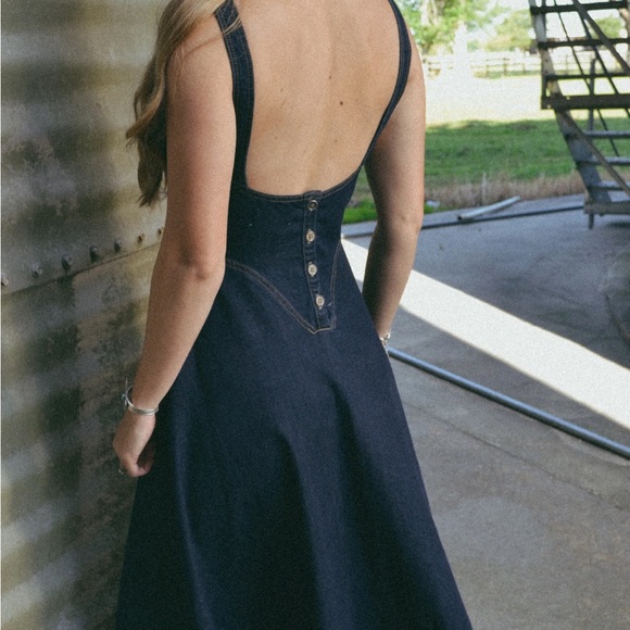 Stylish Dark Blue Denim Dress - Picture 9 of 16